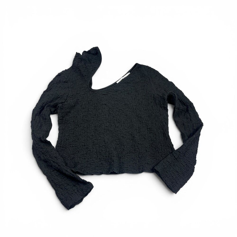 ASTR The Label Crinkle Top Black Asymmetric Y2K Long Sleeve Stretch Shirt XL